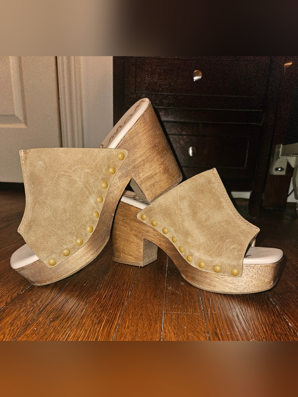 Sam Edelman Josselyn Tan Suede Platform Clogs – 70s Boho Mule | Size 7.5 / 37.5